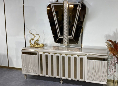 Sideboard Mirror Dining room Design Luxury Furniture Lowboard Beige Chest of drawers 2pcs